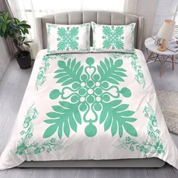Alohawaii Home Set - Hawaiian Quilt Maui Plant And Hibiscus Pattern Bedding Set - Seafoarm White - AH J8