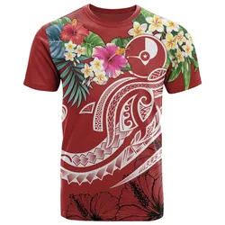 Yap Polynesian T shirt - Summer Plumeria Red