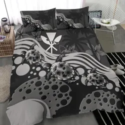 Polynesian Duvet Cover Set - Hawaii Bedding Set Gray Turtle Hibiscus