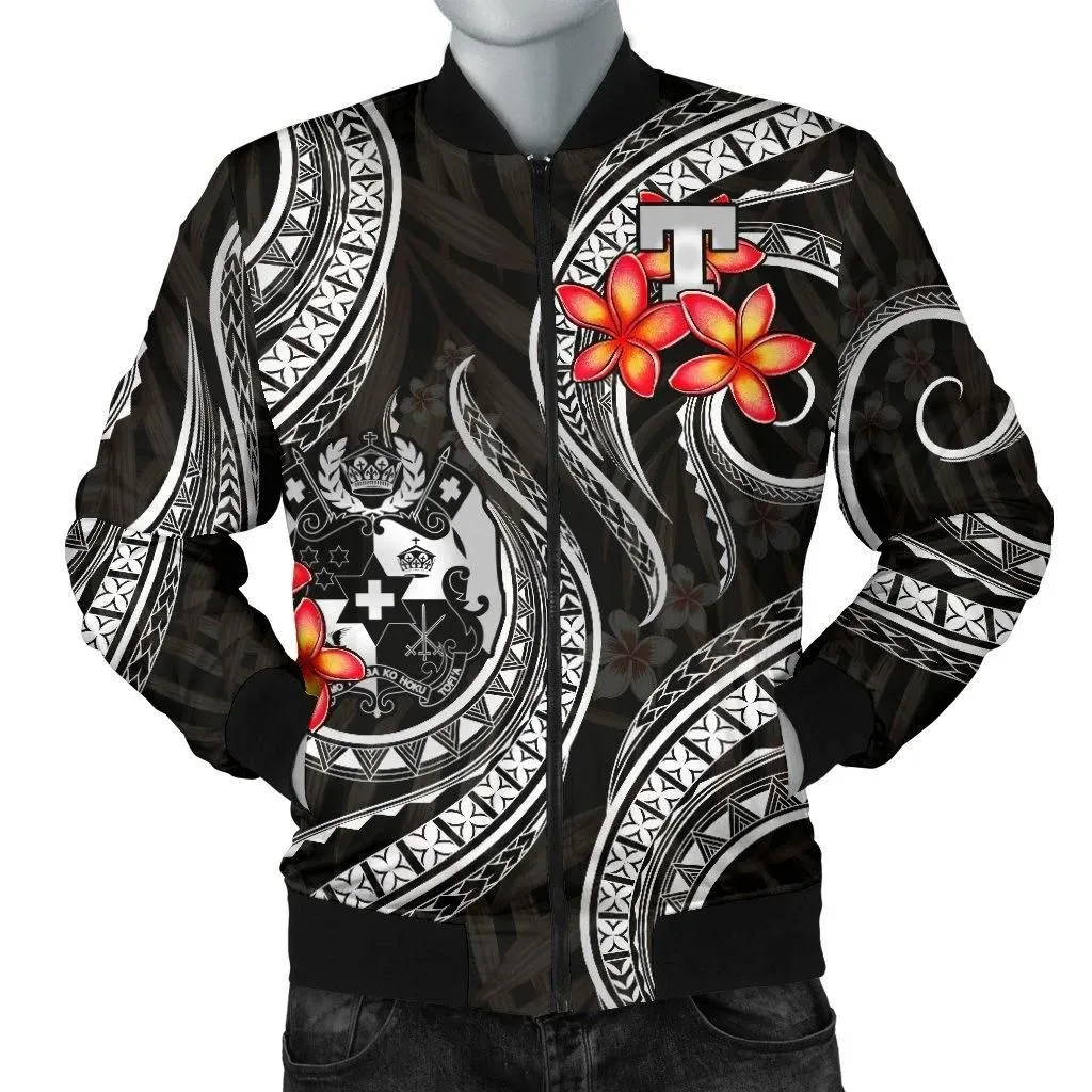 Alohawaii Jacket - Bomber Jacket Tonga Polynesian - White Plumeria - BN11