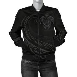Alohawaii Jacket - Hawaii Turtle Map Polynesian Womens Bomber Jacket - Gray - Frida Style - AH J9
