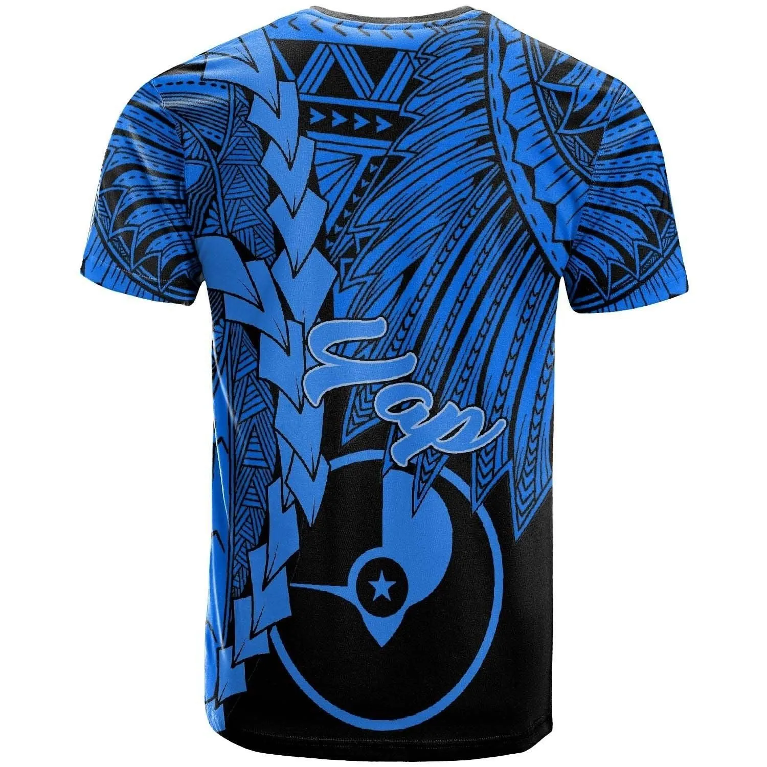 Yap Micronesia T shirt - Tribal Wave Tattoo Blue
