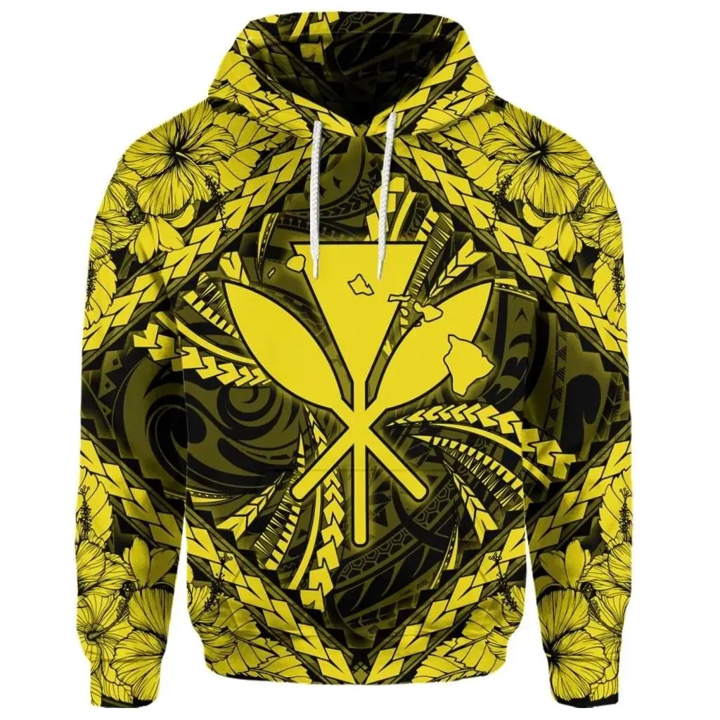 Alohawaii Hoodie - (Personalised) Hawaiian Map Kanaka Hibiscus Yellow Polynesian Hoodie - AH - JR
