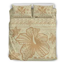 Hawaiian Bedding Set - Hawaii Hibiscus Plumeria Kanaka Polynesian Vintage Bedding Set - Beige - AH - J4