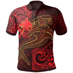 Papua New Guinea Polo Shirt - Red Shark Polynesian Tattoo - BN18