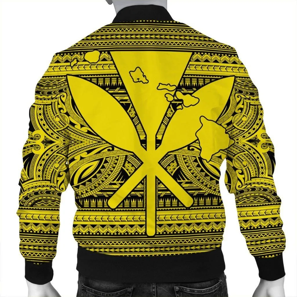 Hawaiian Kanaka Polynesian Tribal Bomber Jacket Reggae Color Yellow AH