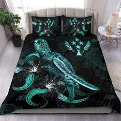Kosrae Polynesian Bedding Set - Turtle With Blooming Hibiscus Turquoise