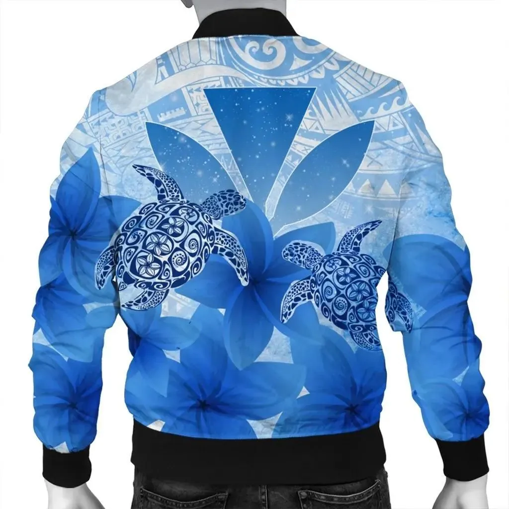 Alohawaii Jacket - Hawaii Turtle Kanaka Plumeria Polynesian Bomber Jacket Blue - AH - J4R