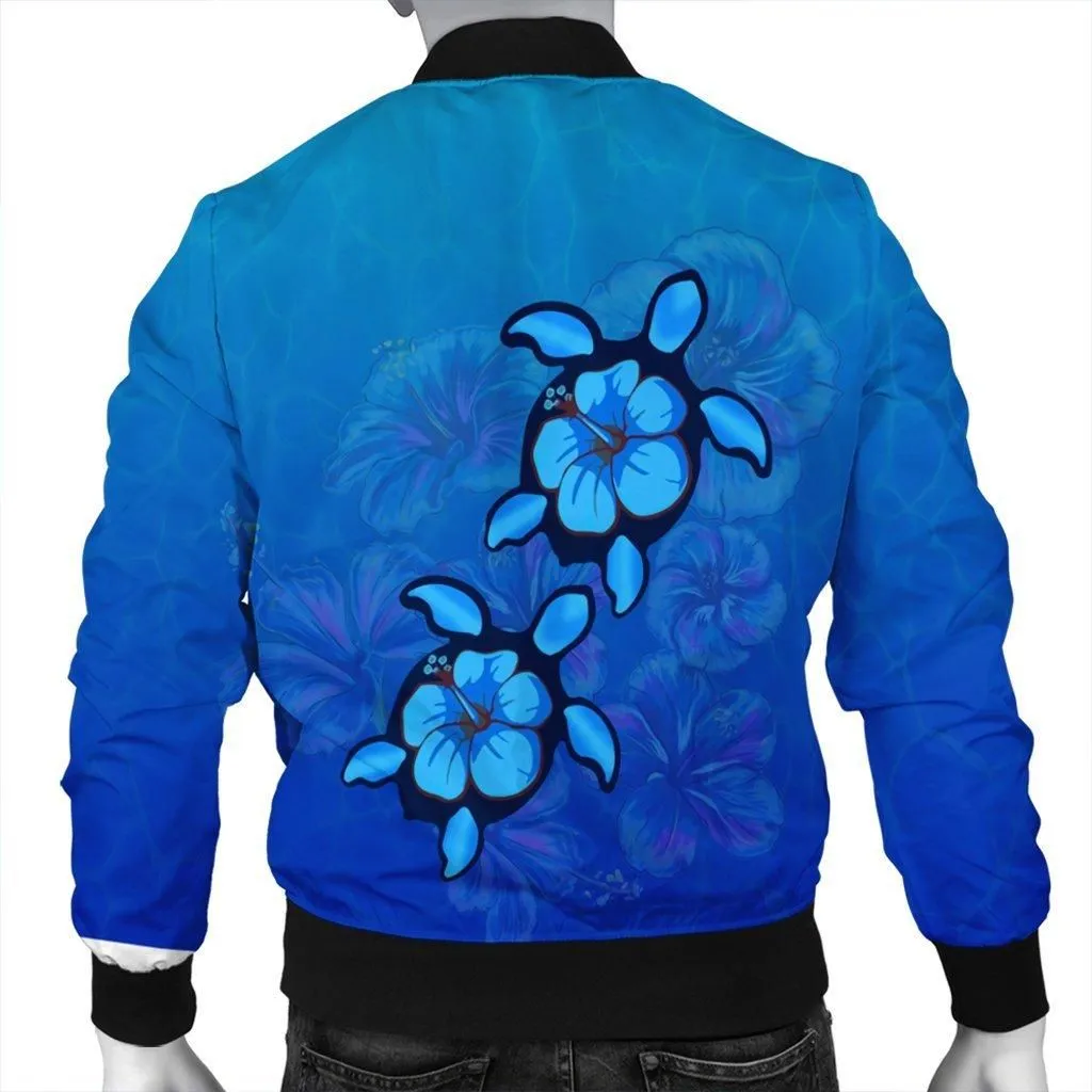 Hawaiian Blue Turtle and Hibiscus Polynesian Bomber Jacket - AH
