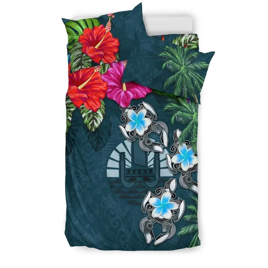 Tahiti Bedding Set - Hibiscus Turtle Tattoo Blue