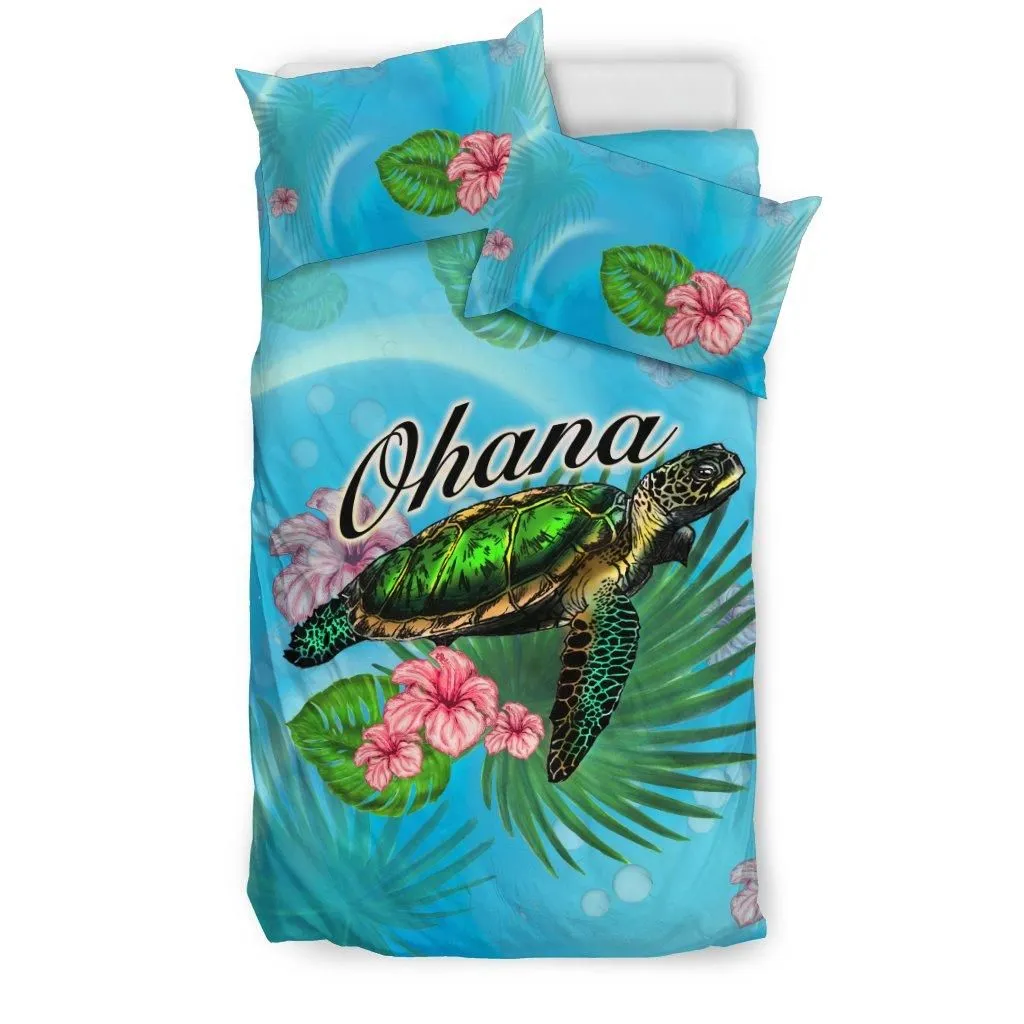 Hawaiian Ohana Turtle And Hibiscus Polynesian Bedding Set