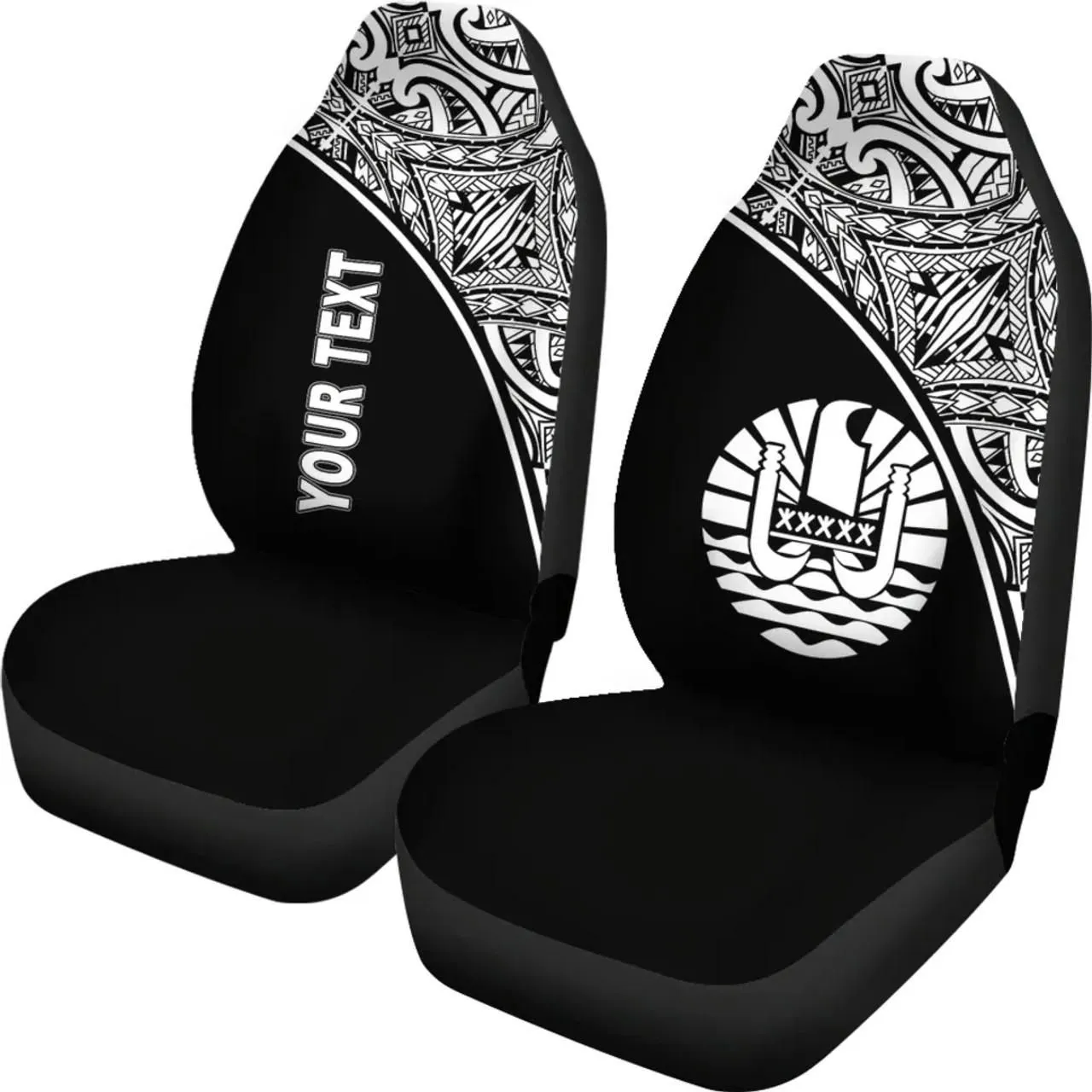 Tahiti Custom Personalised Car Seat Covers - Tahiti Flag Polynesian White Curve