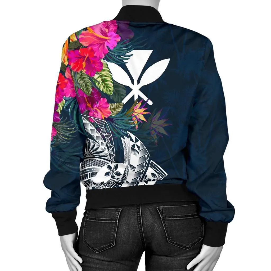Hawaii Women's Bomber Jacket - Polynesian Hibiscus with Summer Vibes - BN15
