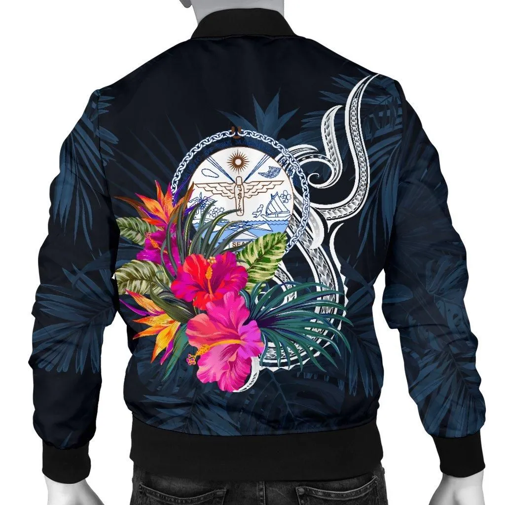 Marshall Islands Polynesian Mens Bomber Jacket - Tropical Flower