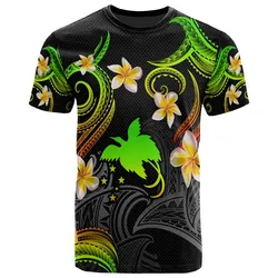 Papua New Guinea T-shirt - Custom Personalised Polynesian Waves with Plumeria Flowers (Reggae)
