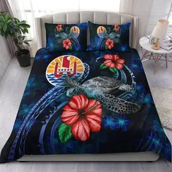 Tahiti Polynesian Bedding Set - Blue Turtle Hibiscus