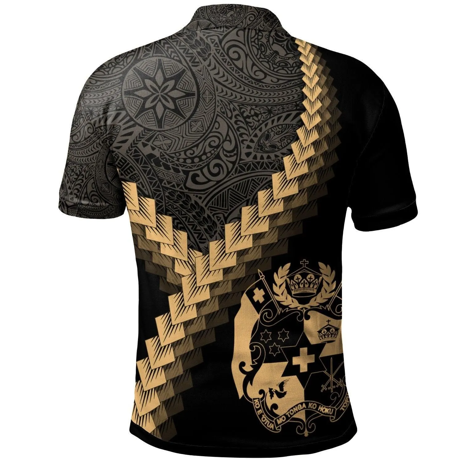 Tonga Polo Shirt - Tonga Coat Of Arms With Polynesian Tattoo Gold
