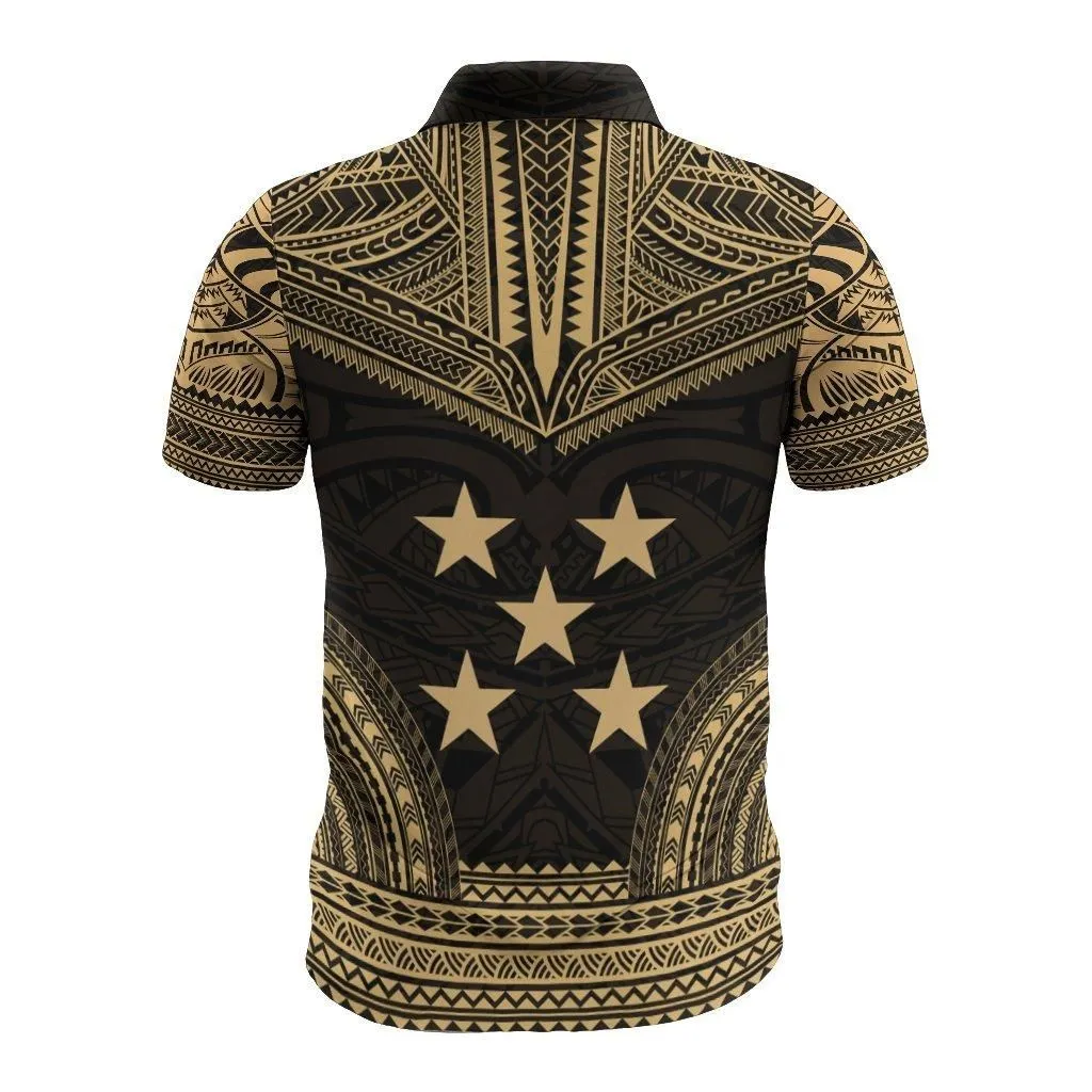Gambier Islands Polo Shirt - Gambier Islands Flag Polynesian Chief Tattoo Gold Version
