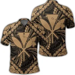 Hawaiian Map Kanaka Hibiscus Gold Polynesian Polo Shirt