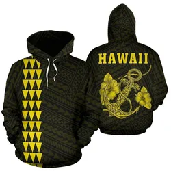 Alohawaii Clothing - Hoodie Polynesian Kakau Anchor Hibiscus Hawaii Yellow - AH - J16