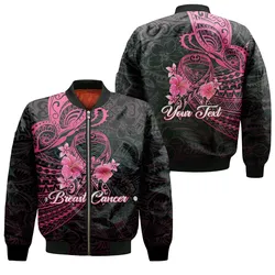 (Custom Personalised) Breast Cancer Pink Ribbon Butterfly Polynesian Black Version Bomber Jacket - LT12