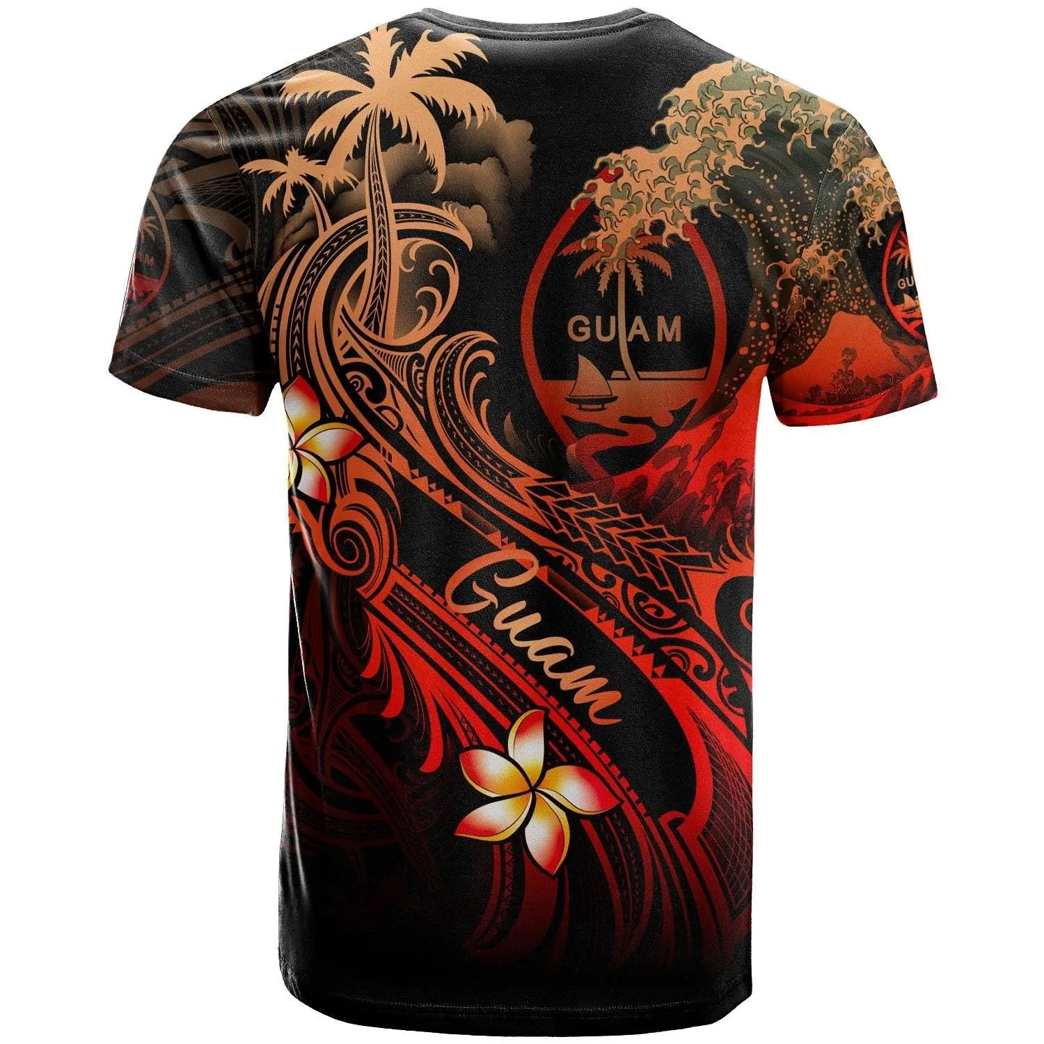 Guam Polynesian T-Shirt - Plumeria Flowers And Waves