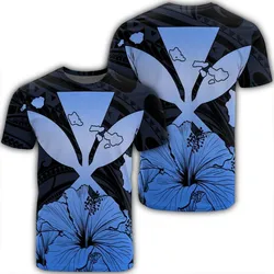 Hawaiian Kanaka T-Shirt Hibiscus Polynesian Love - Blue - AH
