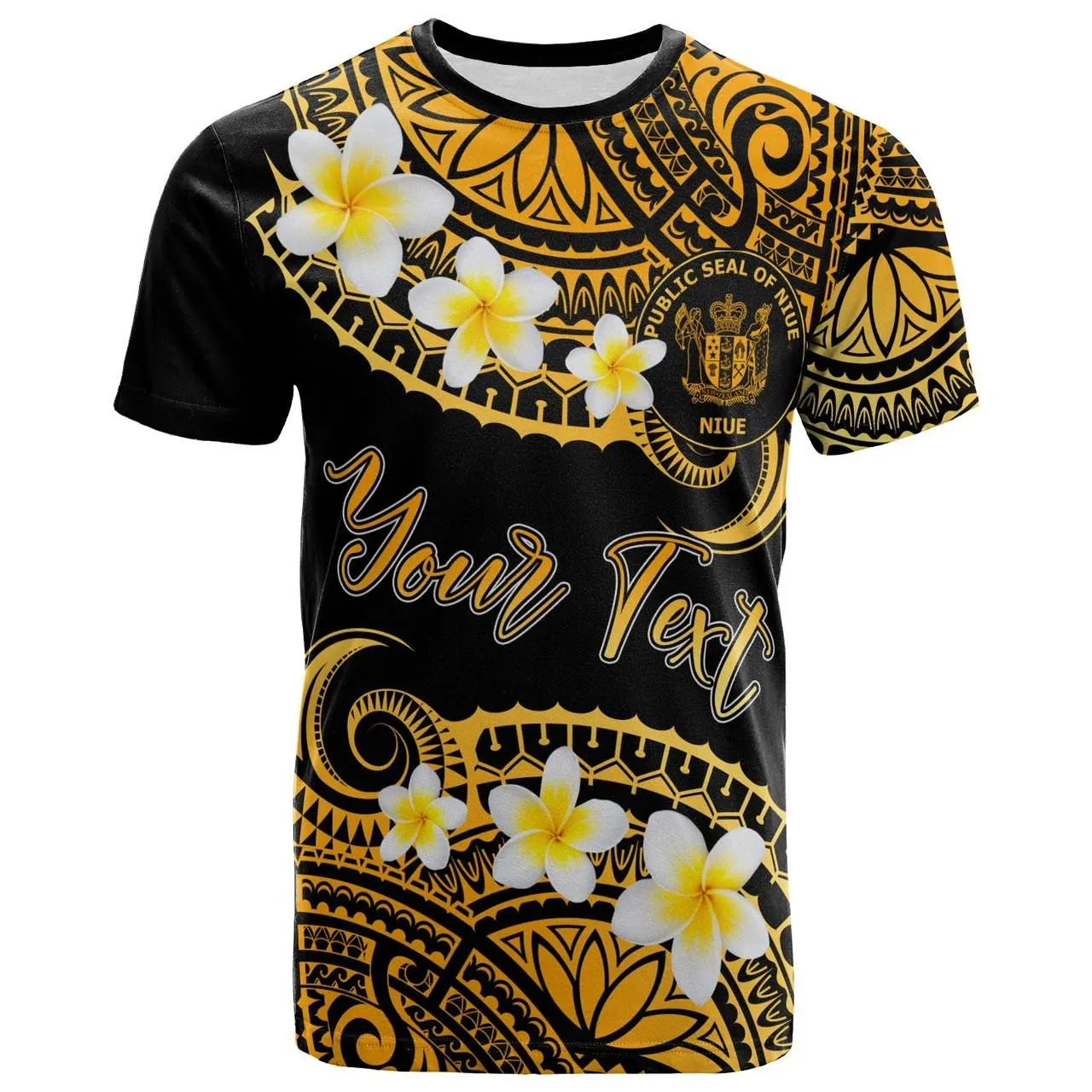 Niue Custom Personalised T-Shirt - Plumeria Polynesian Vibe Gold