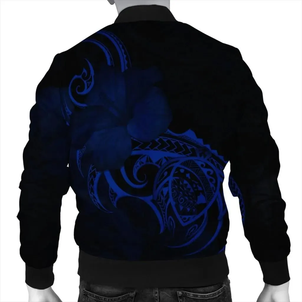 Alohawaii Jacket - Hawaii Map Turtle Hibiscus Divise Polynesian Bomber Jacket Blue - AH - JR