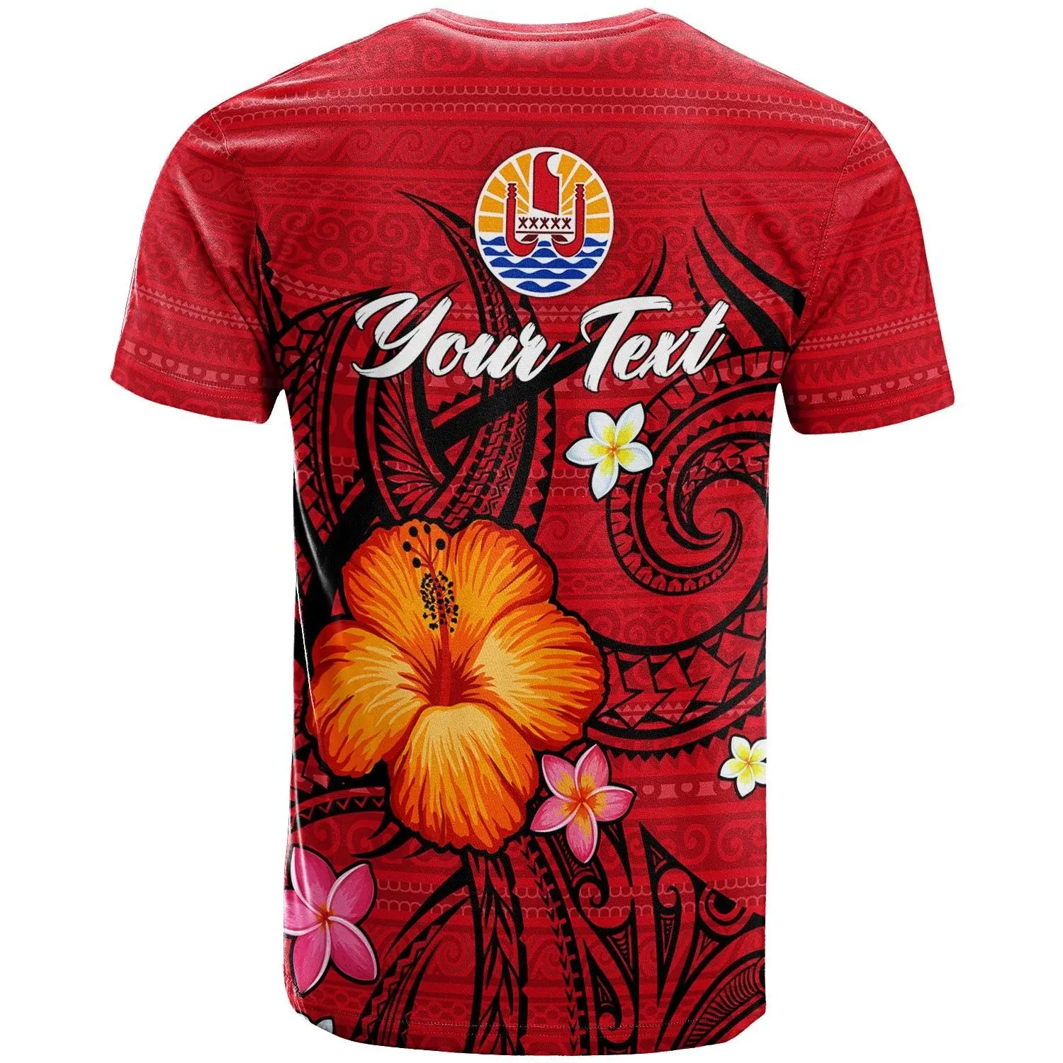 (Custom Personalised) Tahiti Maohi T-Shirt - Hibiscus With Tribal - LT12