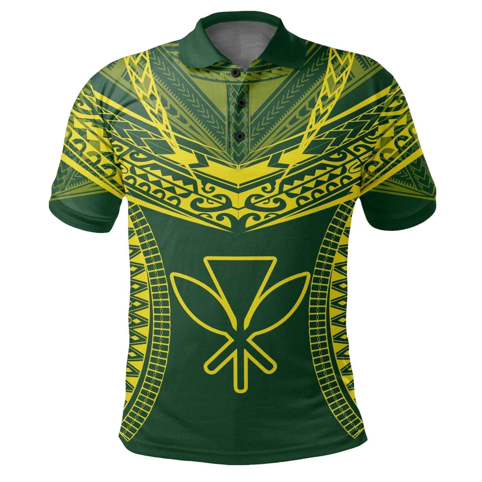 Hawaiian Kanaka Map Football Jersey Polo Shirt - Green and Yellow - Roger Style