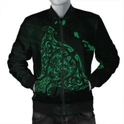 Hawaiian Map Manta Ray Green Polynesian Bomber Jacket - AH