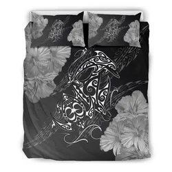 Alohawaii Home Set - Hawaiian Hibiscus Dolphin Manta Ray Turtle Polynesian Bedding Set Waves - AH - J5