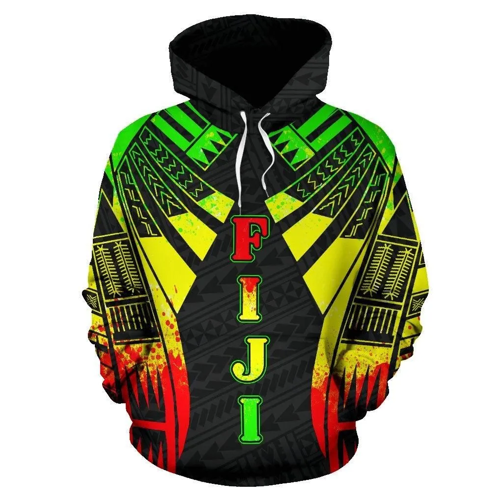 Fiji All Over Hoodie - Reggae Color Tattoo Style