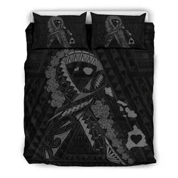 FamilyGater Bedding Set - Cover and Pillow Cases Hawaiian Map Heart Ribbon Cancer Hibiscus Polynesian - Gray - AH J4