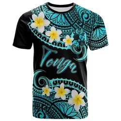 Tonga Custom Personalised T-Shirt - Plumeria Polynesian Vibe Turquoise