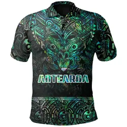 Polynesian Pride Polo Shirt - New Zealand Rugby Polo Shirt Paua Shell Maori Haka - Silver Fern