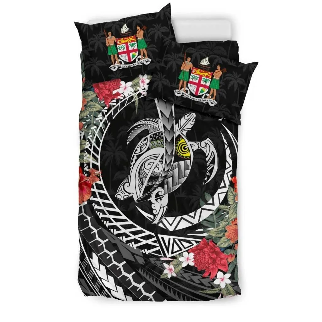 FamilyGater Bedding Set - Cover and Pillow Cases Fiji - Polynesia Map Turtle Hibiscus A24