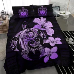 Alohawaii Bedding Set - Cover and Pillow Cases Samoa Hibiscus Plumeria Mix Polynesian Violet Turtle - J1