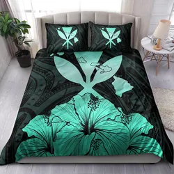 Hawaiian Bedding Set Kanaka Maoli Hibiscus Polynesian Love Turquoise