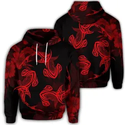 Hawaiian Hammerhead Shark Hibiscus Red Polynesian Hoodie