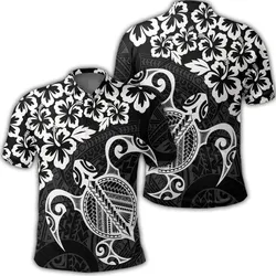 Hawaiian Map Turtle Hibiscus Kanaka Polynesian Polo Shirt - White - AH