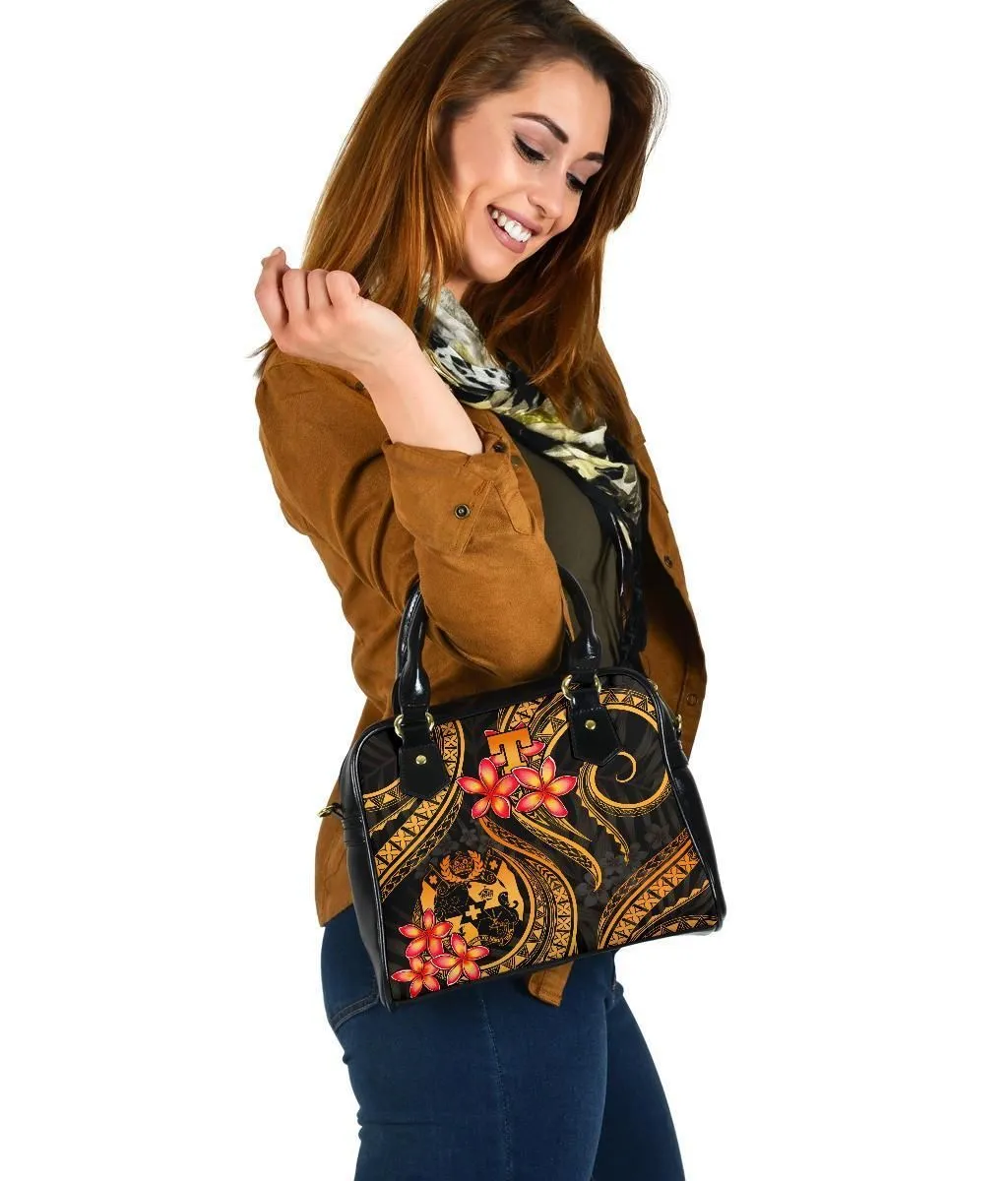 Tonga Polynesian Shoulder Handbag - Gold Plumeria
