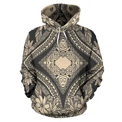 Hawaii Hoodie - Polynesian Plumeria Mix Gray Pullover