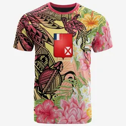 Wallis And Futuna T-Shirt - Flowers Tropical With Sea Animals