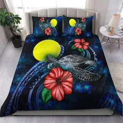 Palau Islands Polynesian Bedding Set - Blue Turtle Hibiscus