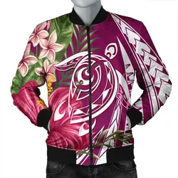 FamilyGater Jacket - Hawaii Polynesian Turtle Tropical Hibiscus Plumeria Bomber Jacket - Pink - AH - J4R