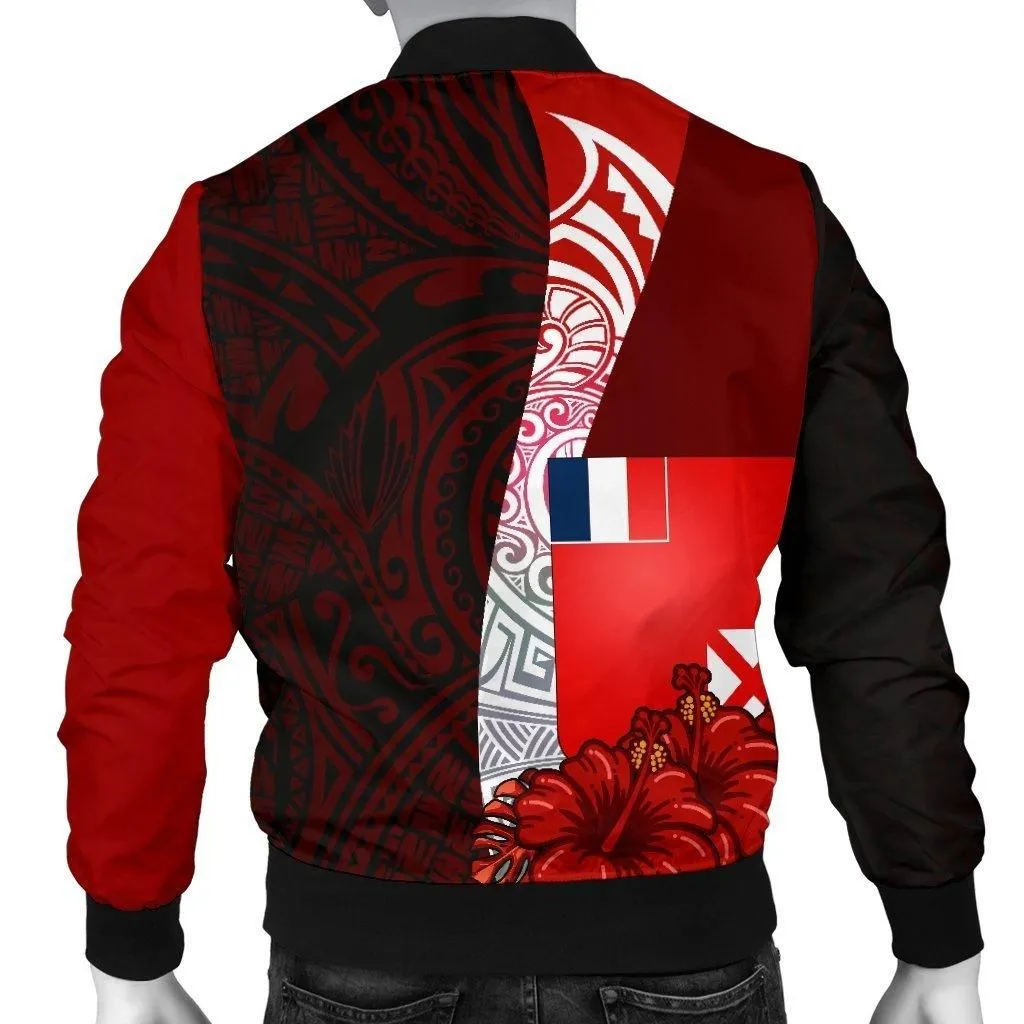 Wallis and Futuna Polynesian Custom Personalised Mens Bomber Jacket - Coat Of Arm With Hibiscus