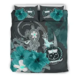 FamilyGater Bedding Set - Cover and Pillow Cases Samoa - Hibiscus Turtle Tribal Turquoise A02