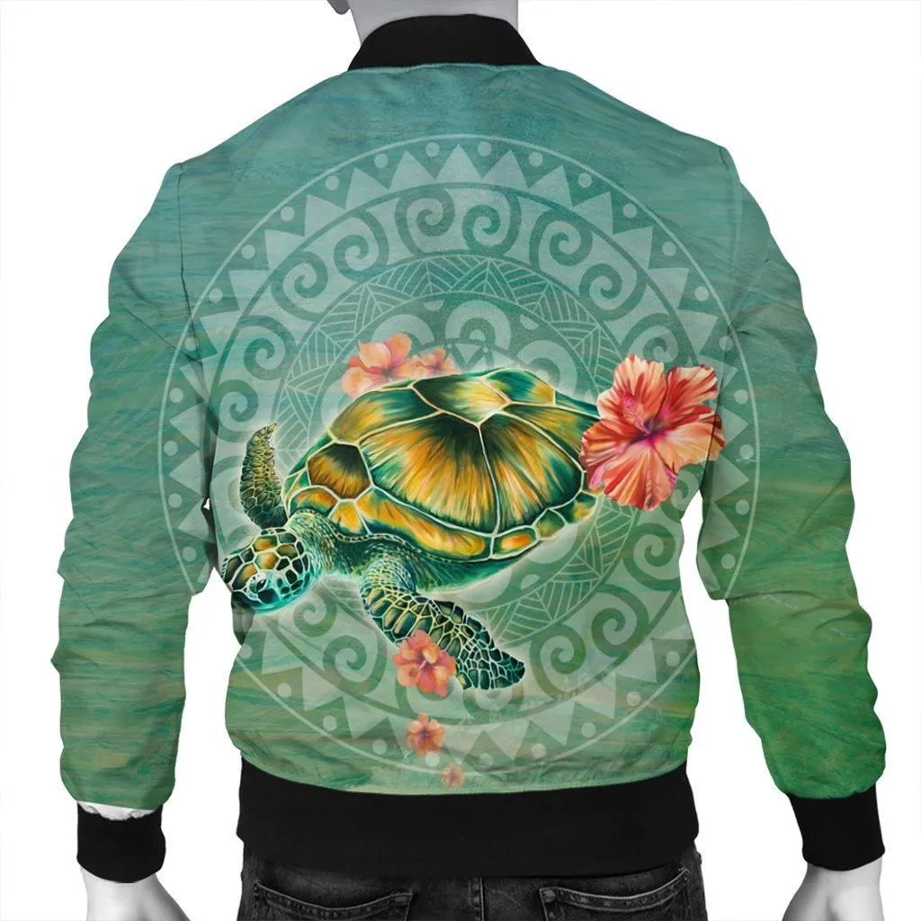 Hawaiian Turtle And Hibiscus Polynesian Bomber Jacket - AH